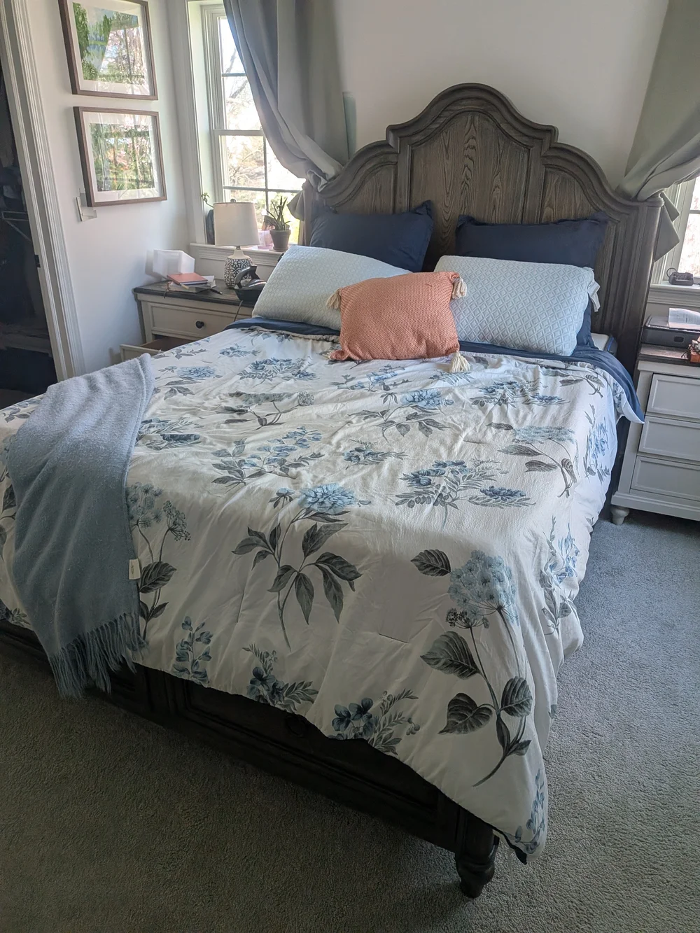 Madison Park Blue and Navy Floral Cotton Comforter 6 Piece Set